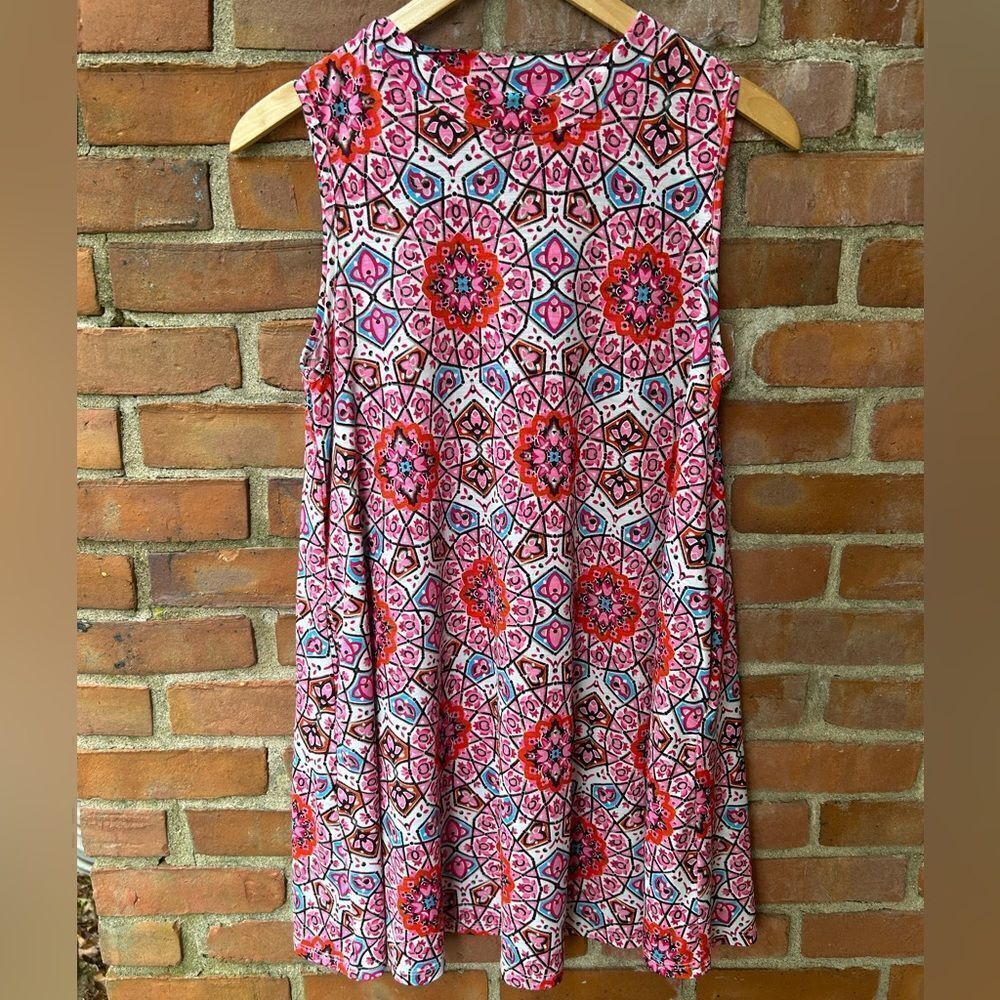 HoneyMe Pink High Neck Medallion Print Swing Dress